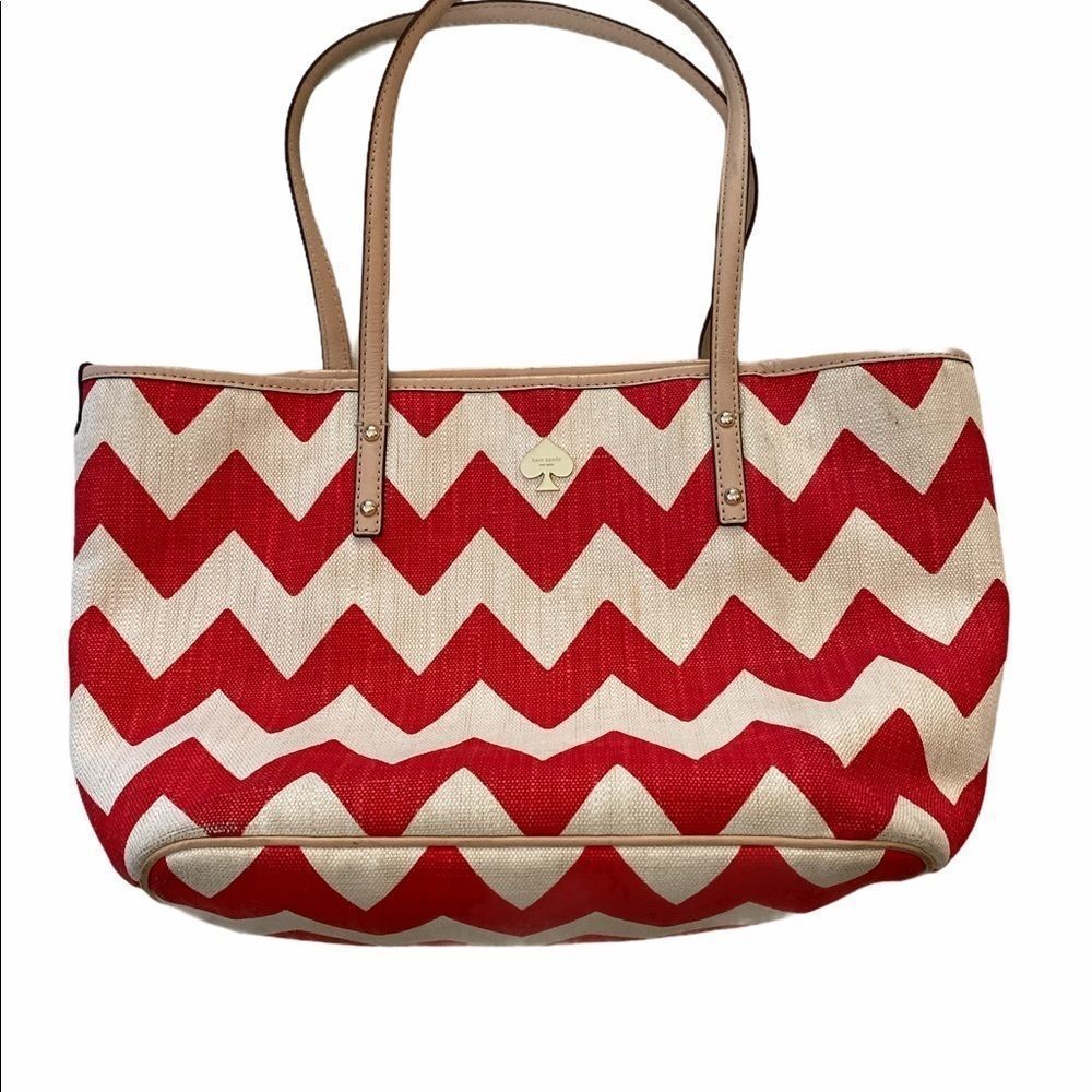 Kate Spade Harmony Chevron Tote Red Ivory Good​